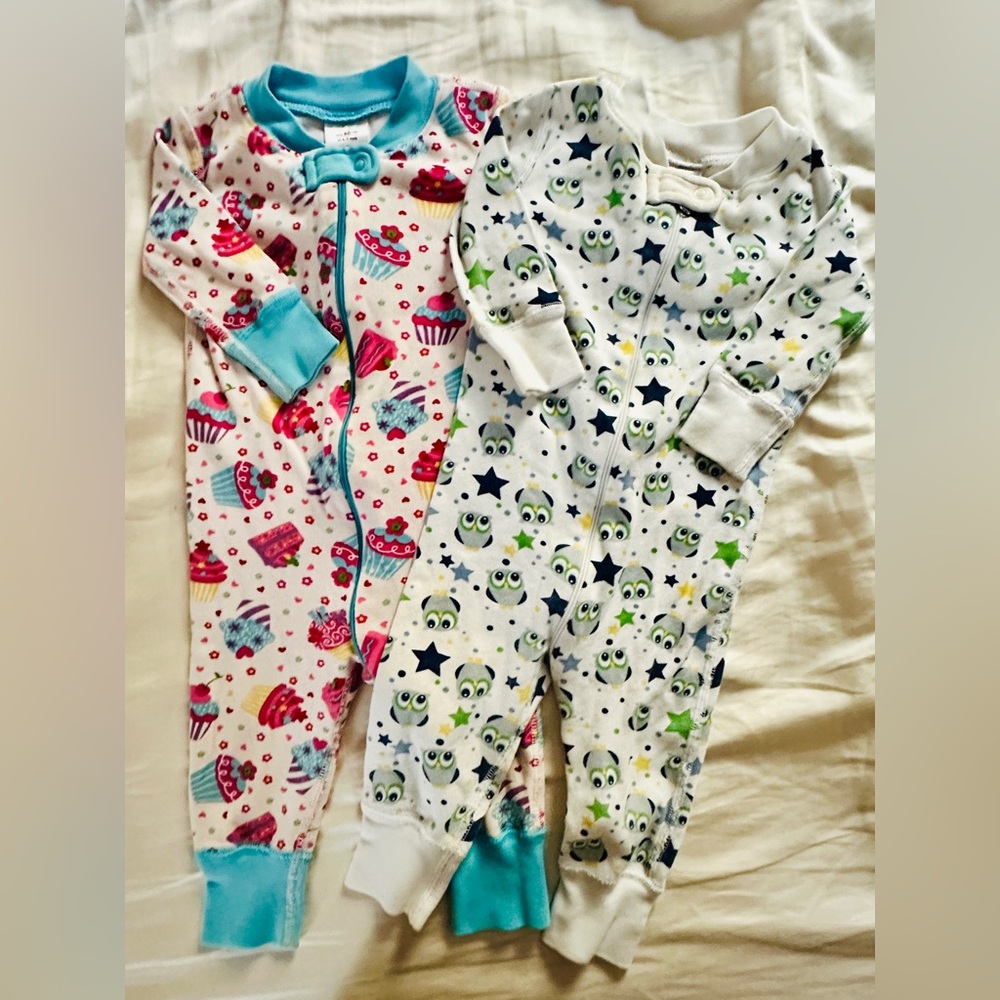 Hanna Andersson Cupcake and Owl Print sleepers